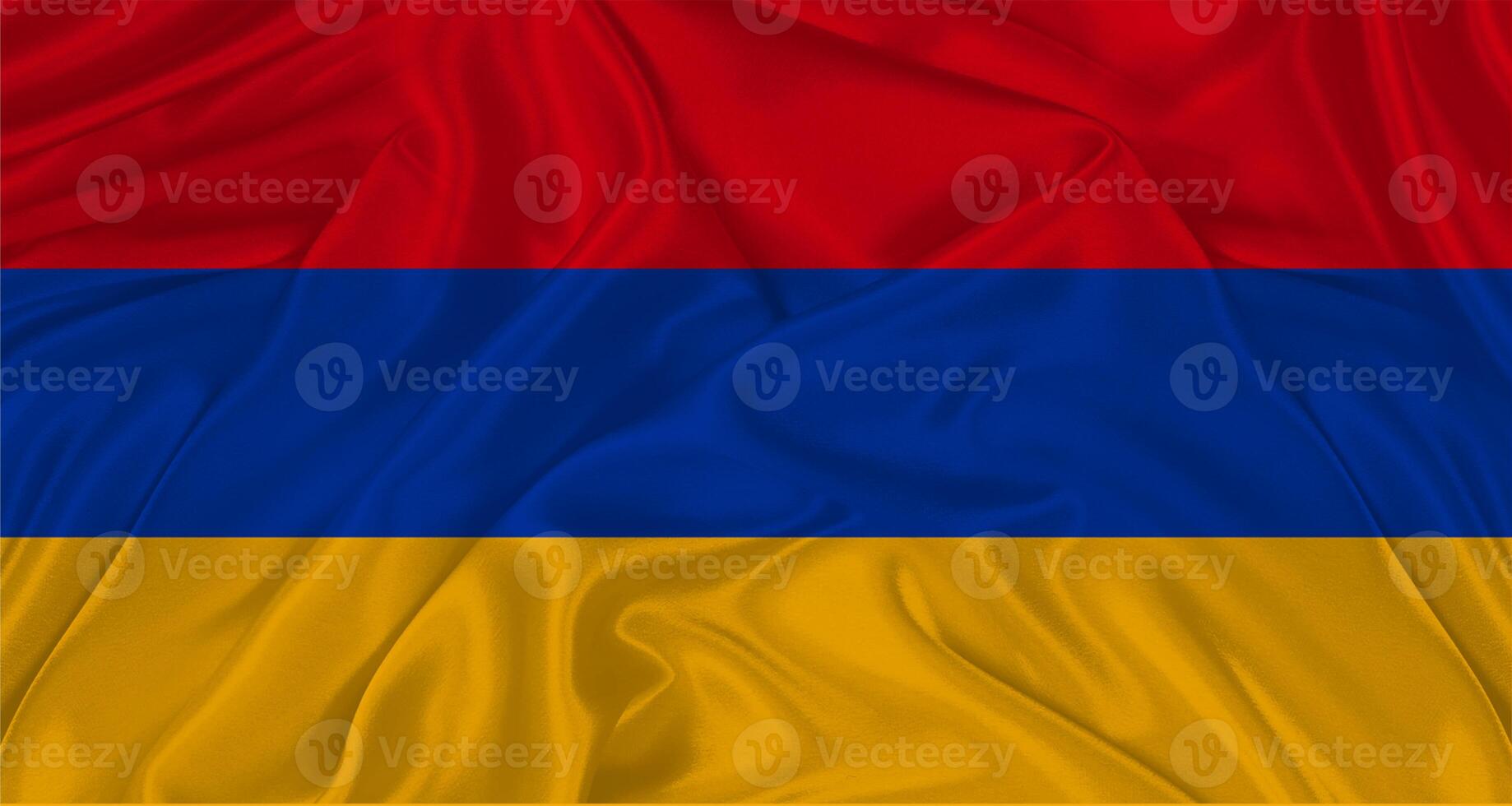 Flag of Armenia with cloth texture. Close up of Armenia flag waving photo