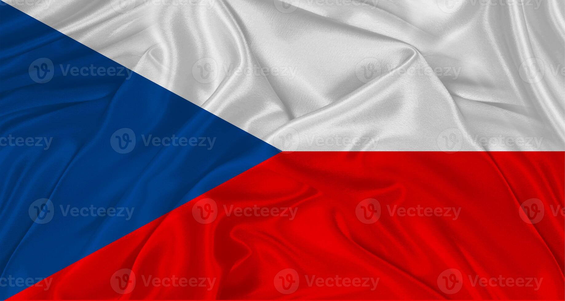 Flag of Czech Republic with cloth texture. Close up of Czech Republic flag waving photo