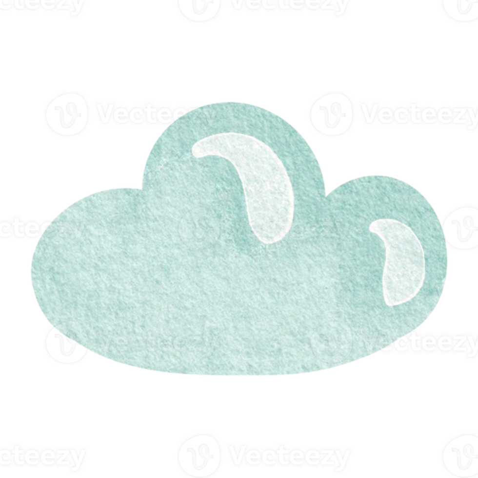 Watercolor illustration of a cute cartoon cloud on an isolated background. Drawing playful design or fluffy cloud in soft blue colors. Perfect for childrens books greeting cards or playful designs. png