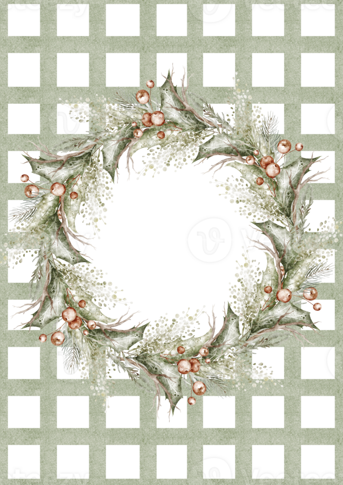 Christmas card Party Invitation Template With Ornaments And A Plaid Background. png
