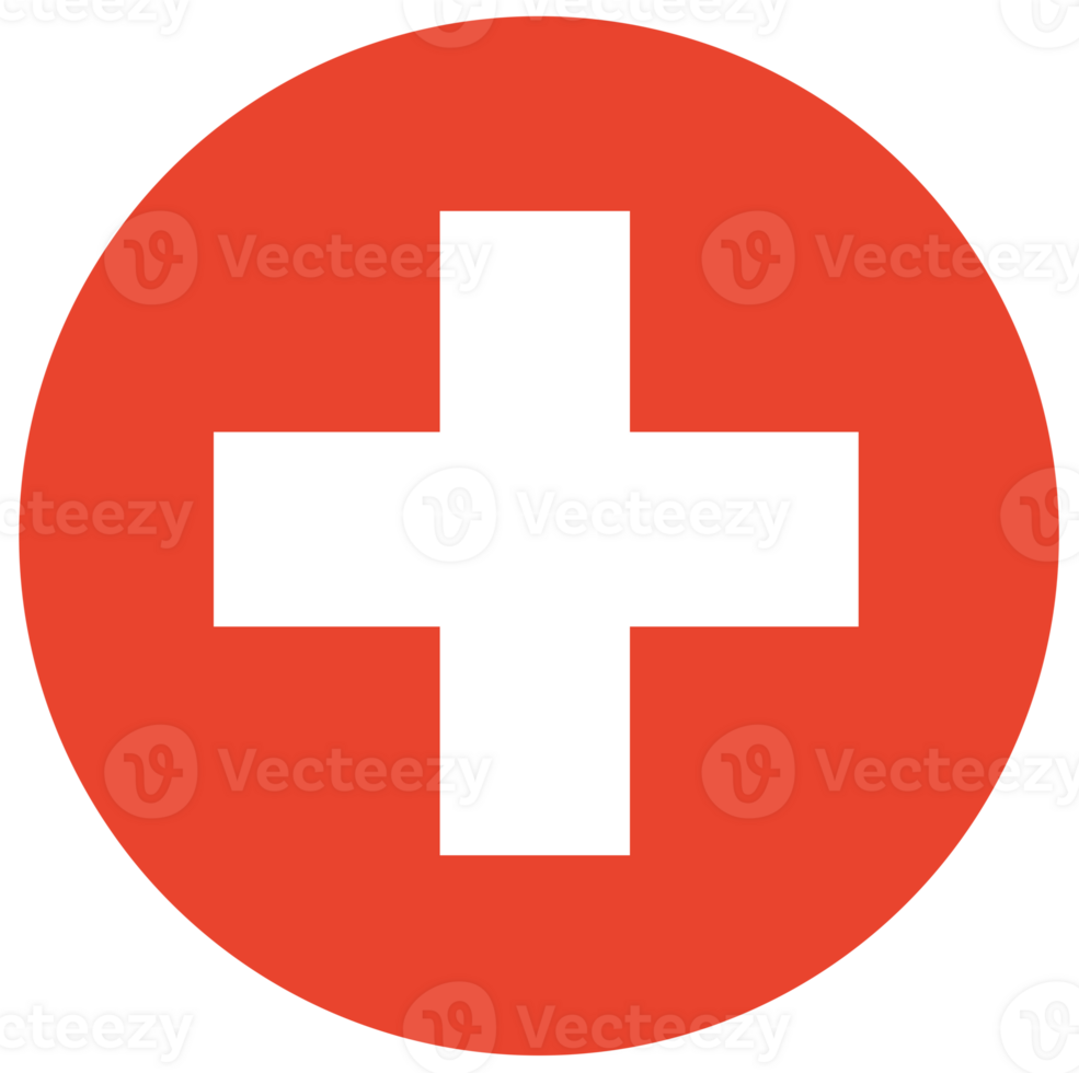 Swiss flag isolated in round shape. Swiss circle flag. White cross in red circle. png
