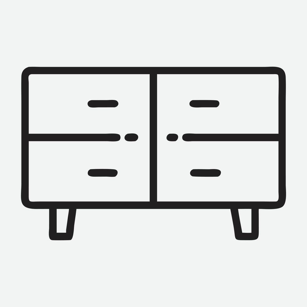 Elegant Sideboard with Hutch in Minimalist Line Art Style vector
