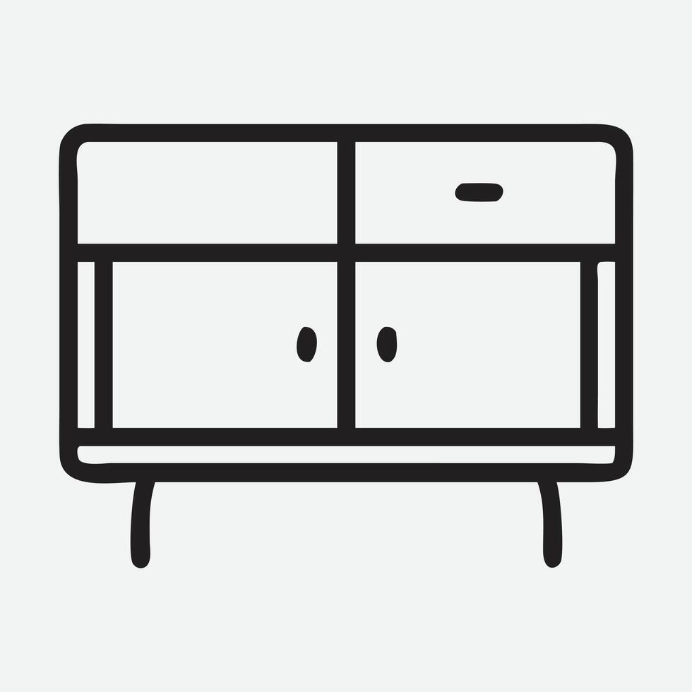Elegant Sideboard with Hutch Icon in Clean Line Art Style vector