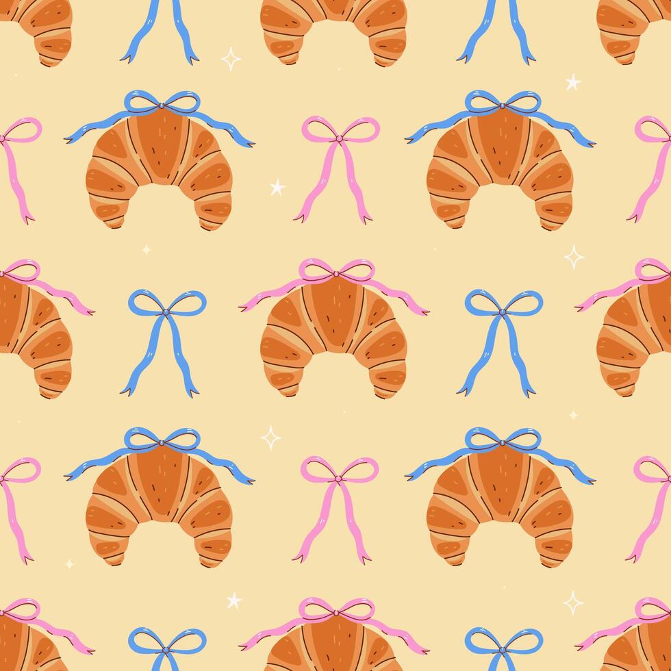 Seamless pattern of croissants and bows. graphics. vector