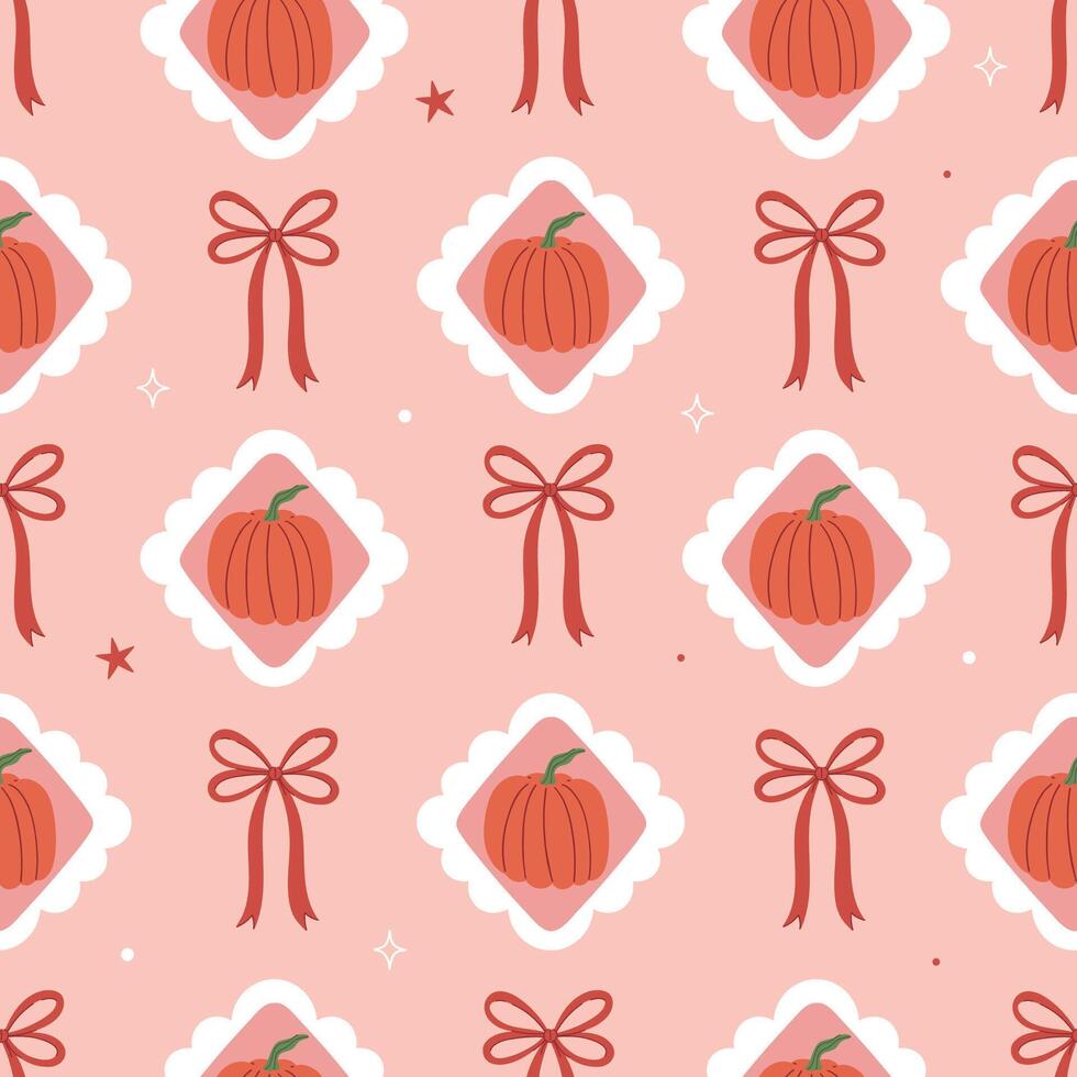 Seamless pattern of pumpkins and bows. graphics. vector
