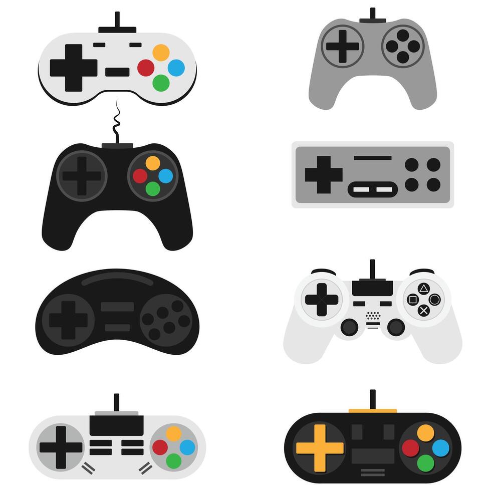 Retro and modern gamepad controllers joysticks for gaming console fun play vector