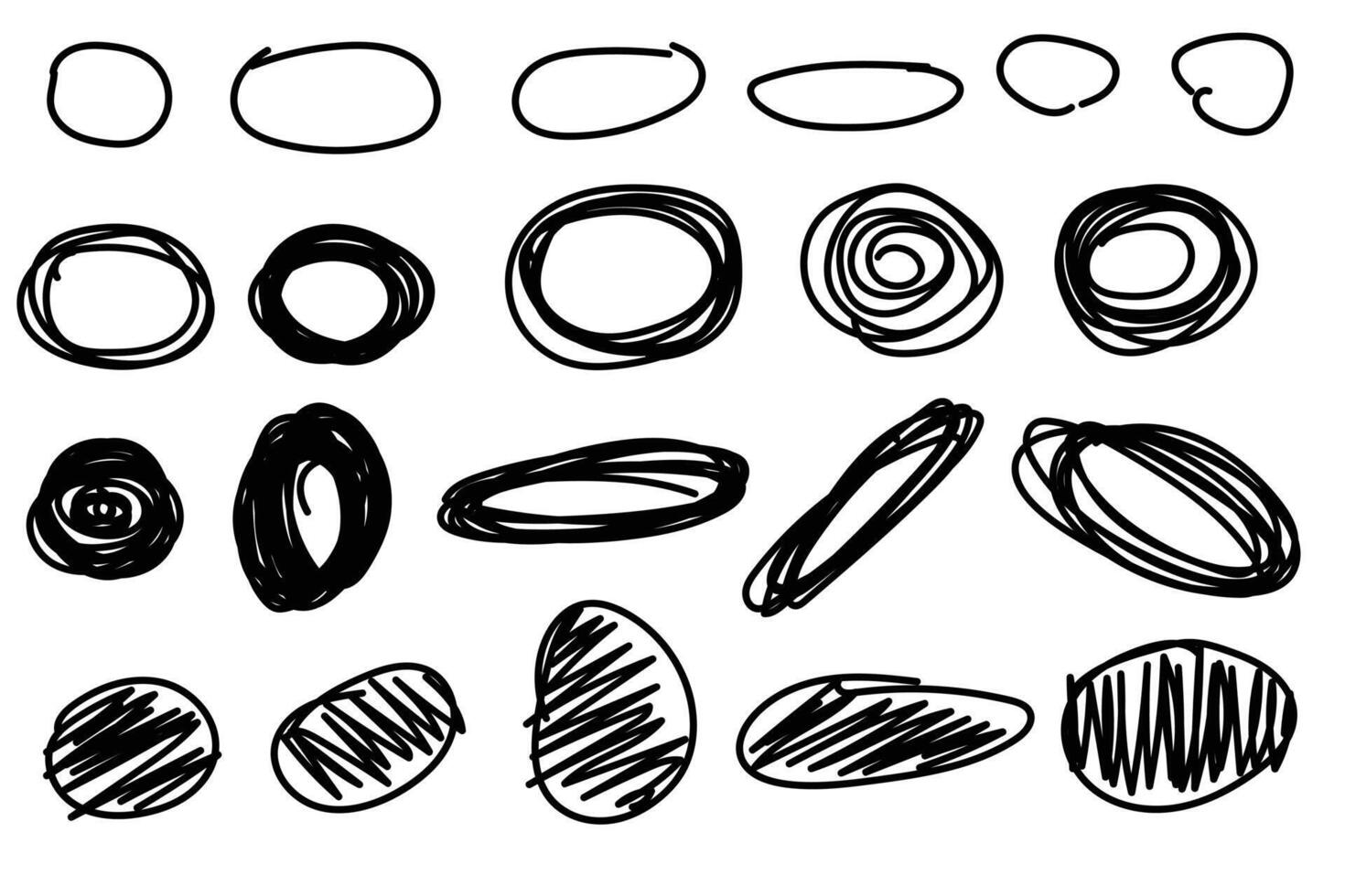 Doodle circle sketch with swirls and ovals. Dynamic doodles spiral strokes loops vector