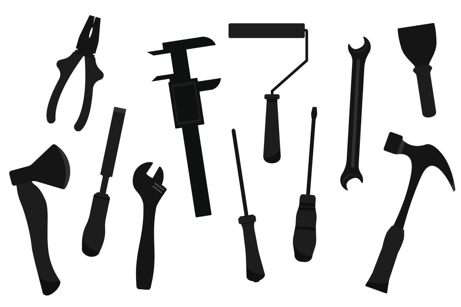 Silhouette set of hand tools for repair, diy, construction work. Workshop equipment tool vector
