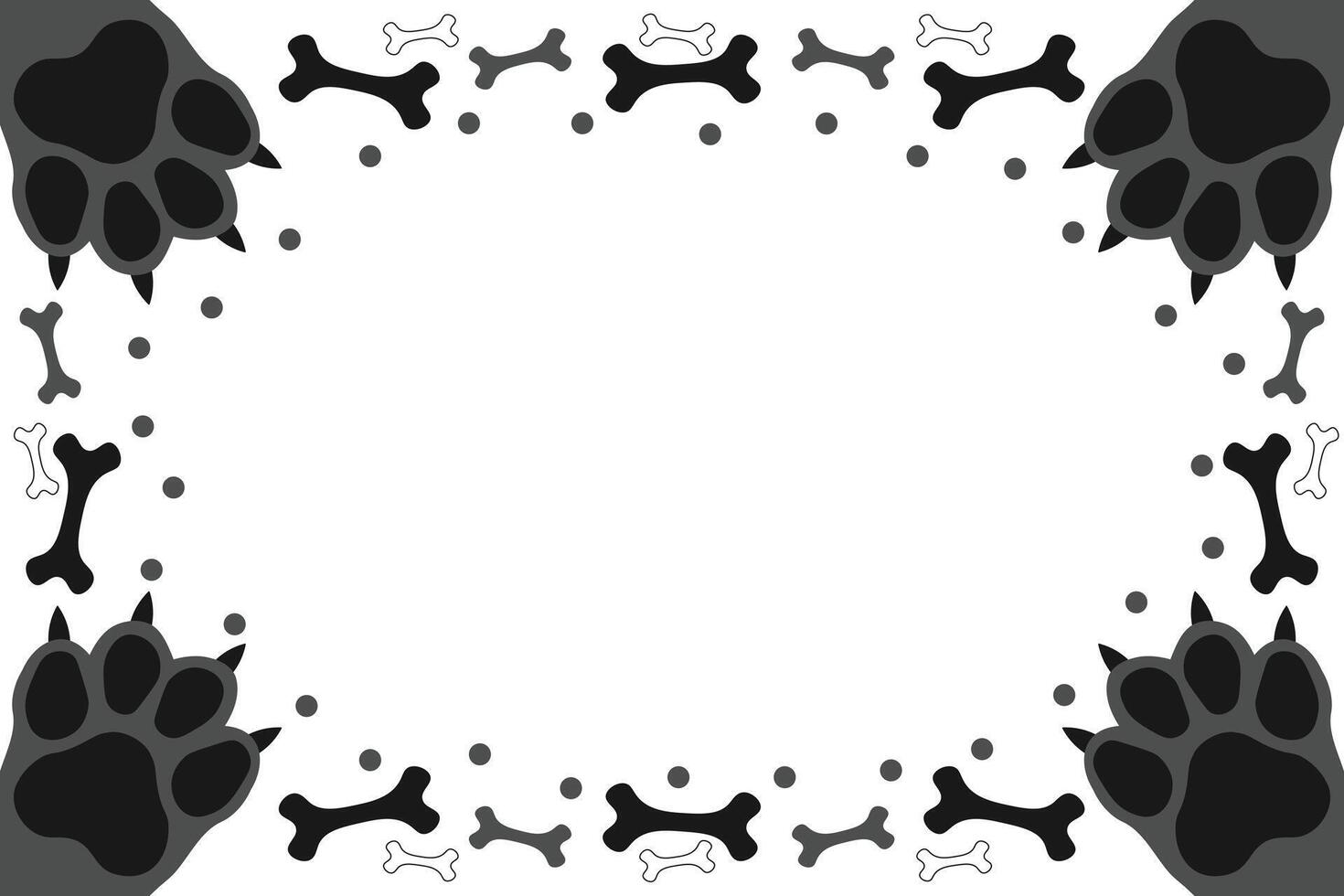 Cute pet frame animal paw prints and bone patterns. Cat or dog paws border vector