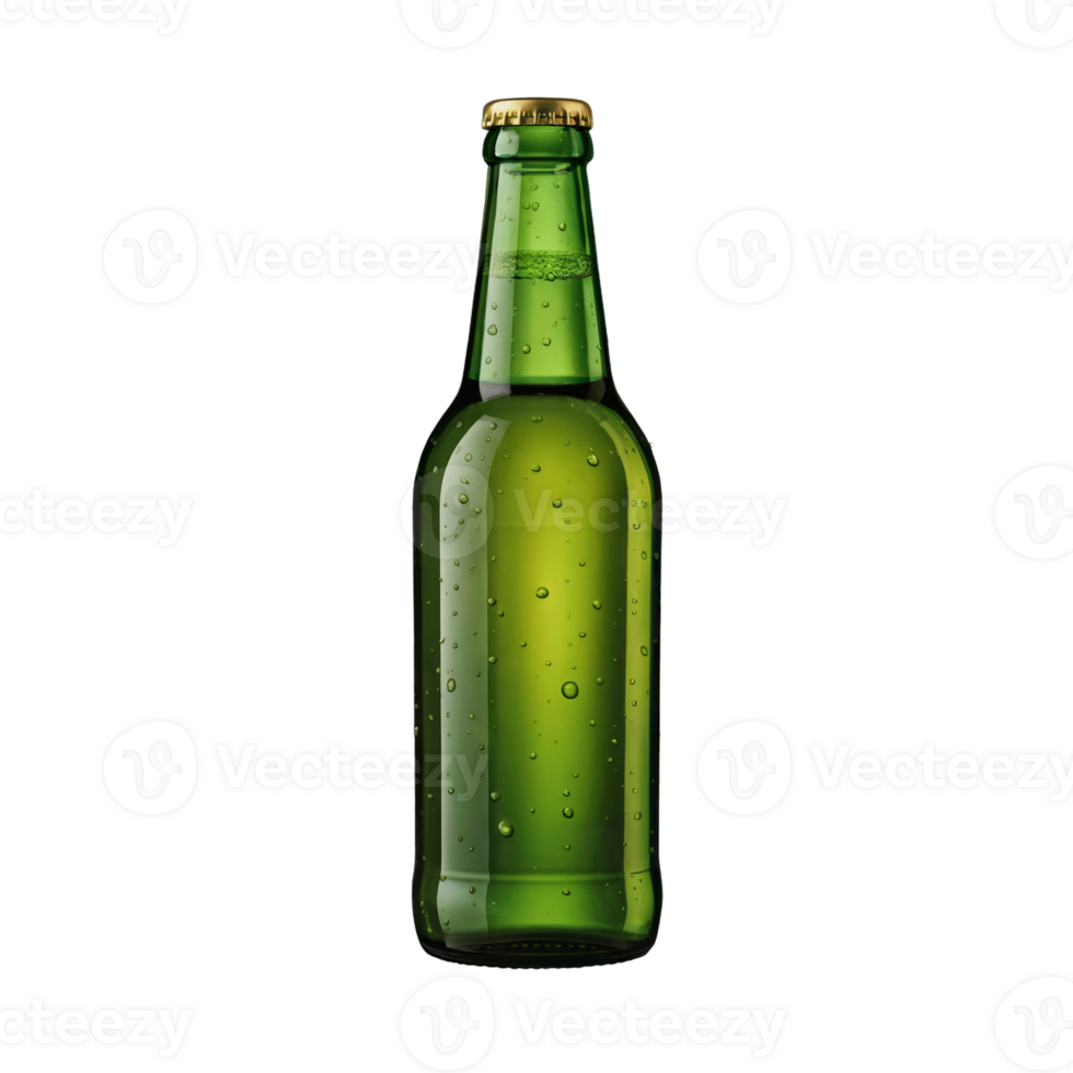 Refreshing Green Beer Bottle with Condensation on a Simple Background png
