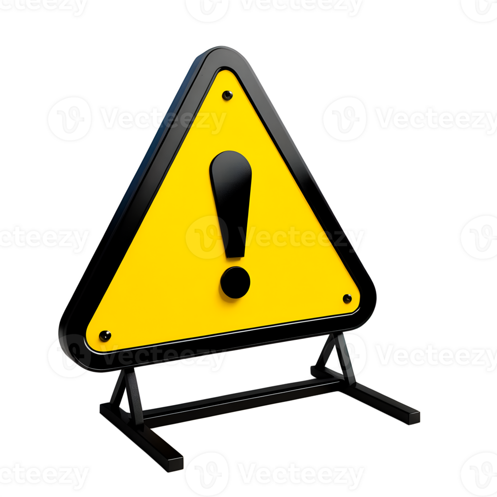 Warning Sign Board, 3d Yellow and black warning Alarm Triangle Sign with Exclamation mark, indicating caution, danger, and safety png