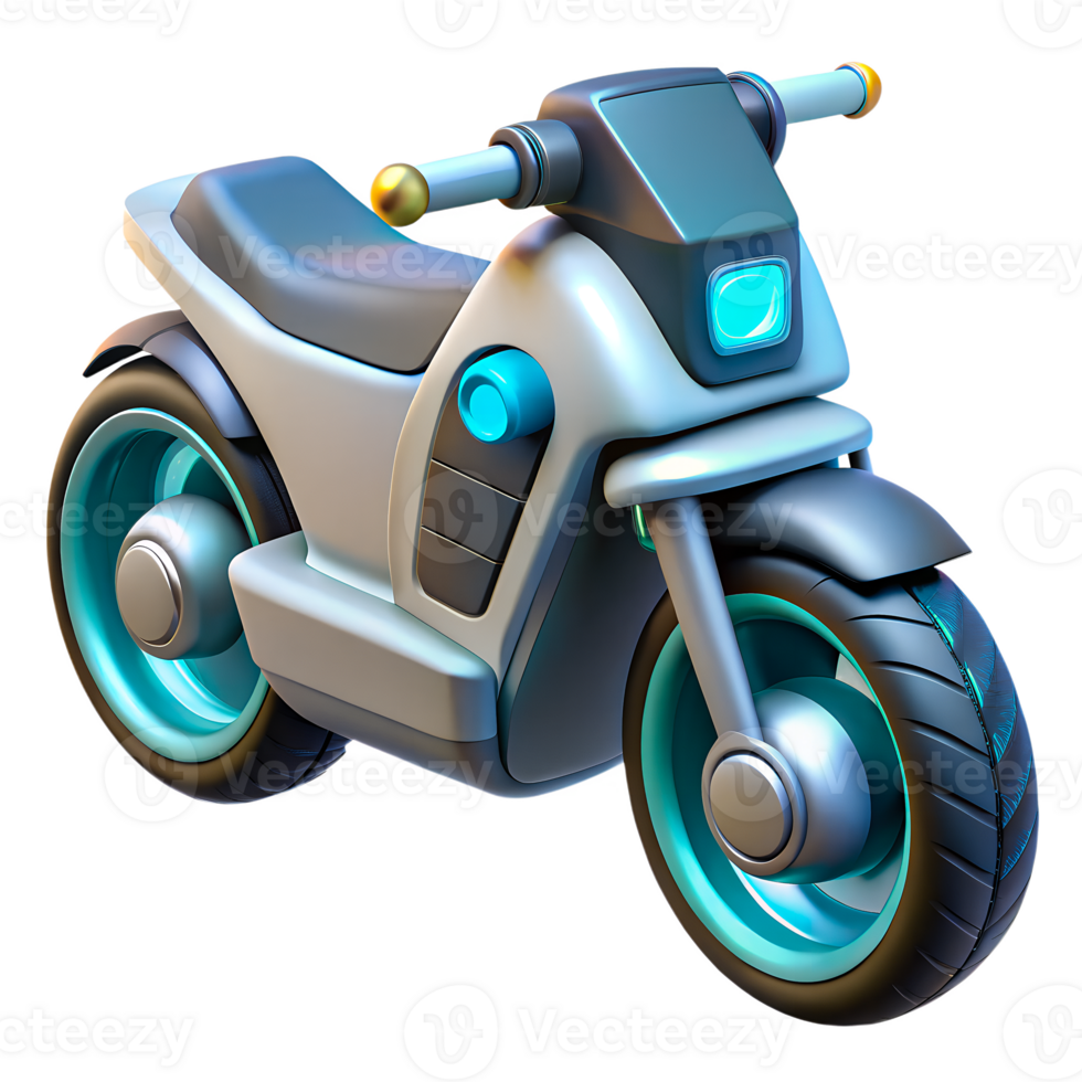 3d Cartoon Modern motorcycle icon, eco friendly bike, 3d render of a futuristic vehicle. png