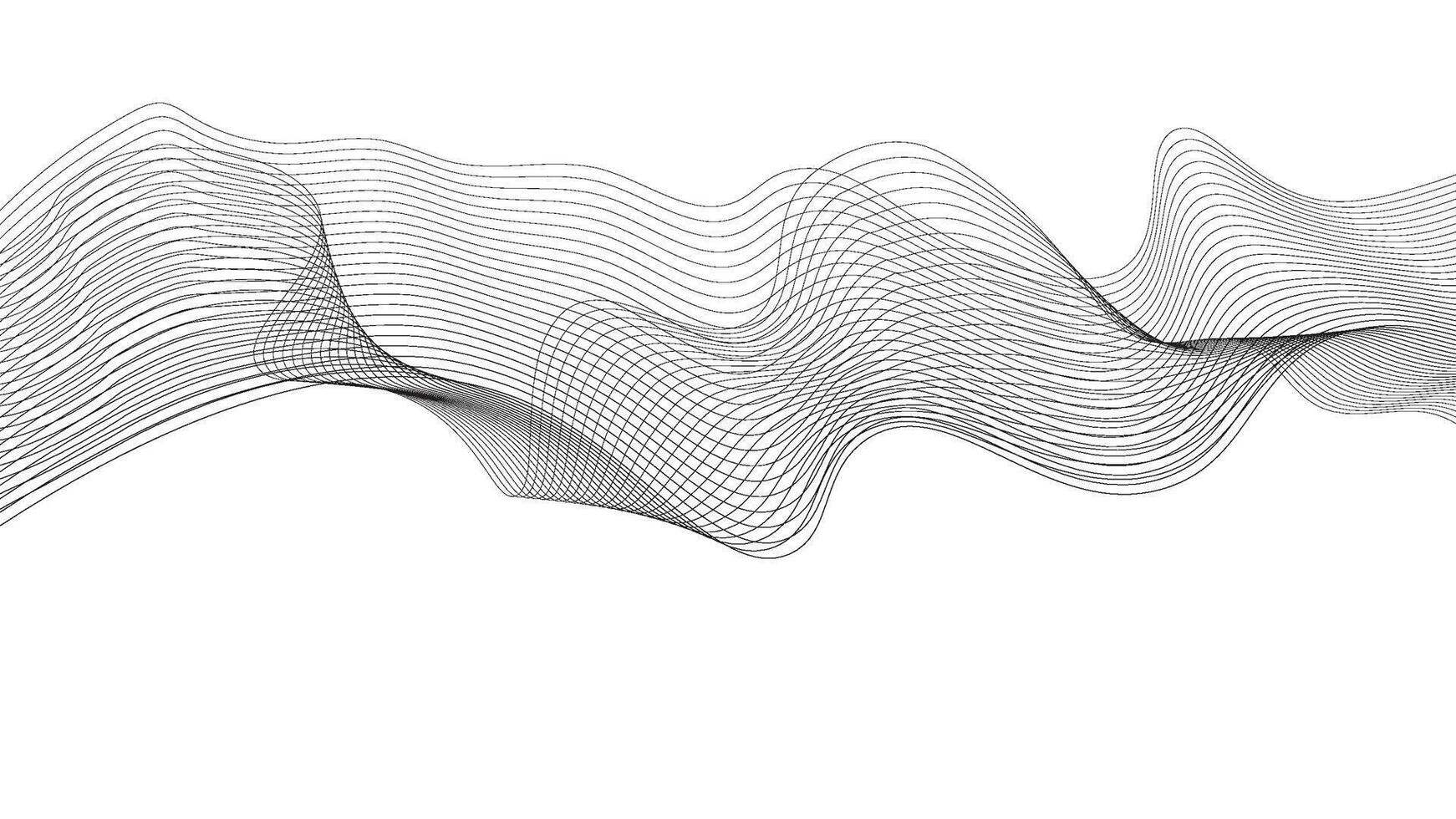 Abstract Black Line Wave Background on White vector