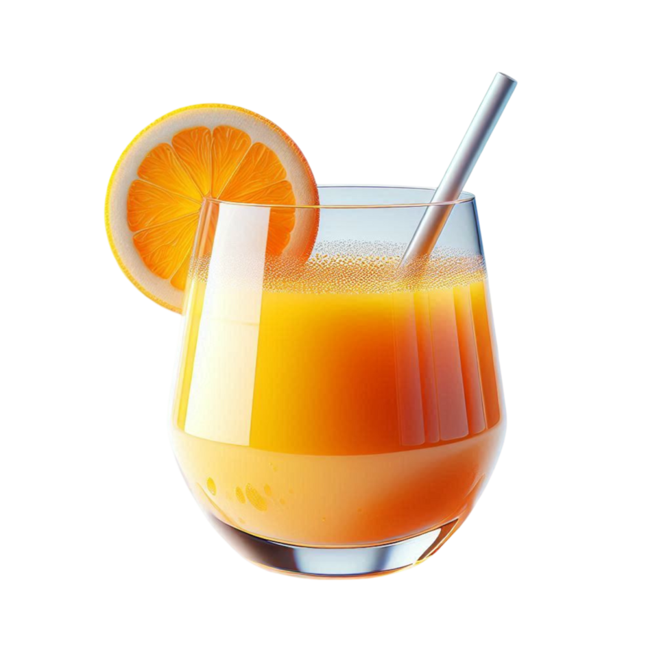 Orange Juice Glass with Slice and Straw png