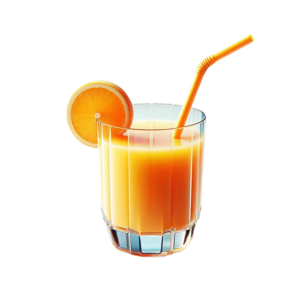 Orange Drink with Straw and Slice in Clear Glass png