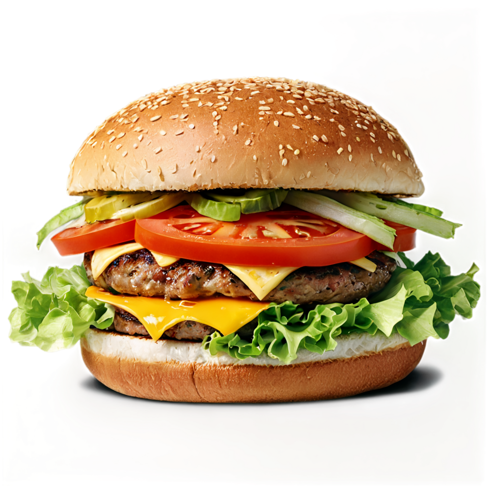 A hamburger with cheese and tomatoes png