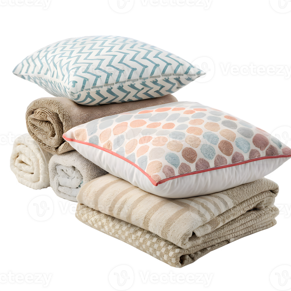 A stack of pillows and blankets png