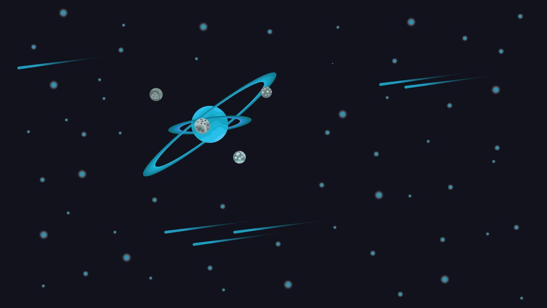 a blue planet with blue rings approached by a comet vector