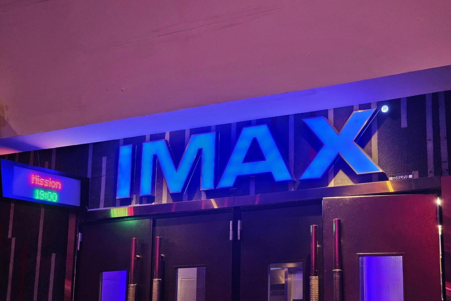 Bangkok, Thailand May 17, 2025 IMAX sign. IMAX is a movie format and theater system known for its large screens, high-resolution images, and immersive sound. photo