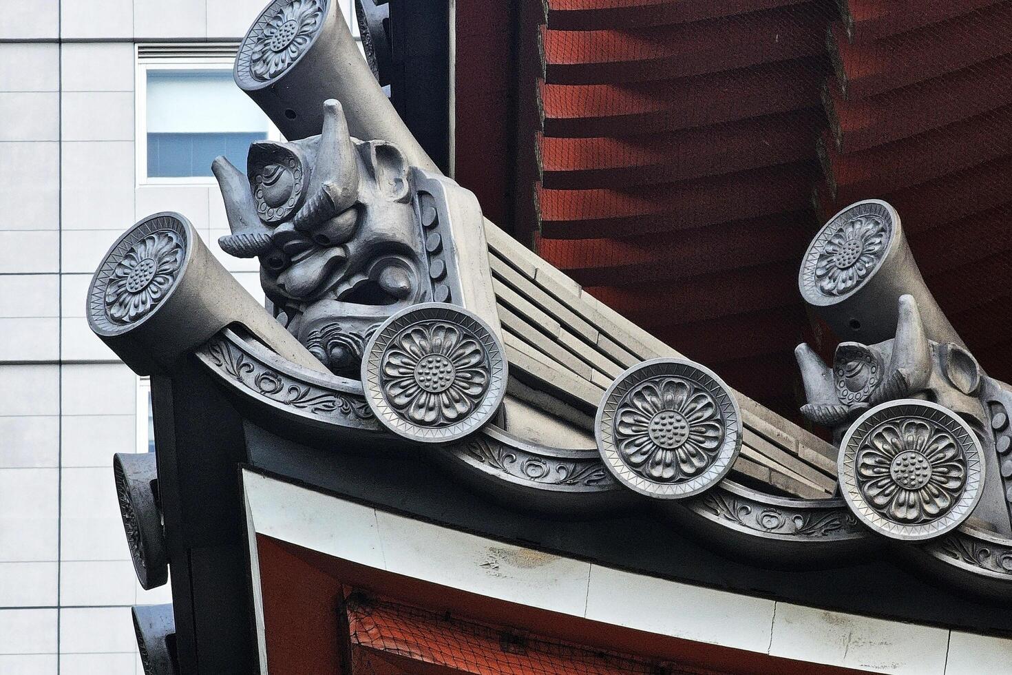 Fukuoka, Japan November 18, 2023 Roof detail at Tochoji temple in Gion where is a famous landmark of Fukuoka. It was founded in 1195. photo