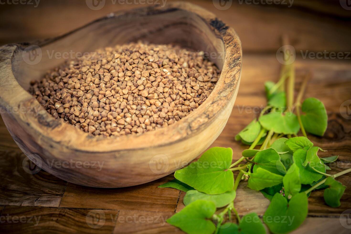 Fagopyrum esculentum buckwheat on olivewood photo
