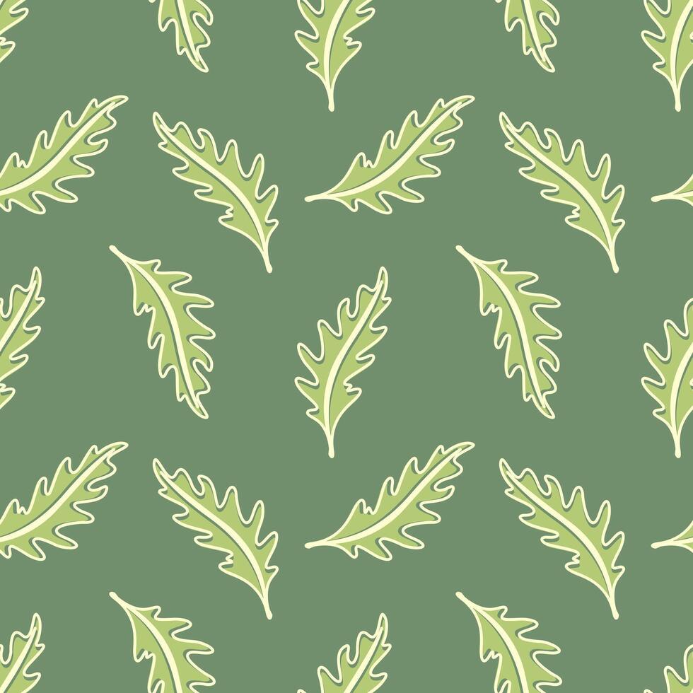 Arugula leaves pattern, leafy vegetables. Microgreen. On bright green background. vector