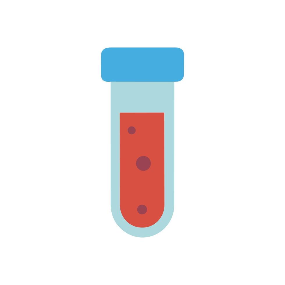 Test tube filled with red liquid containing small round particles capped by a blue lid vector