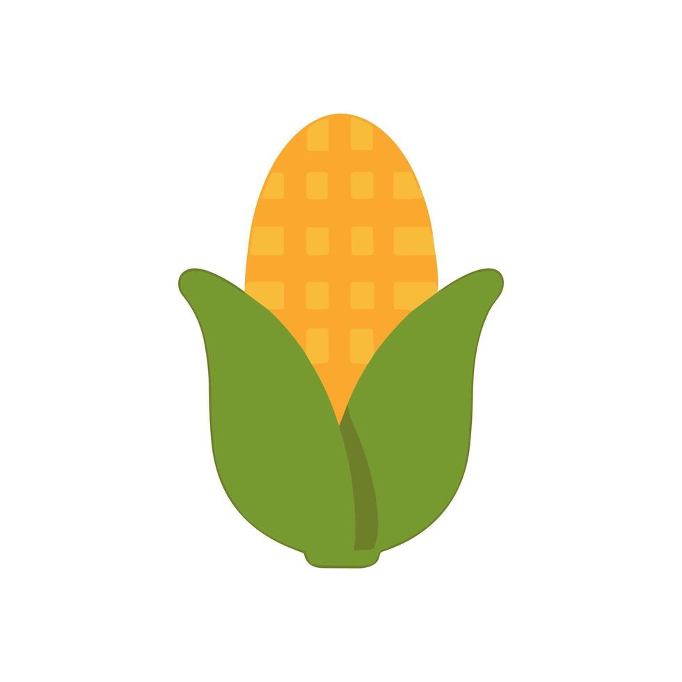 A yellow corn cob with a square texture green leaves around it isolated on a white background vector