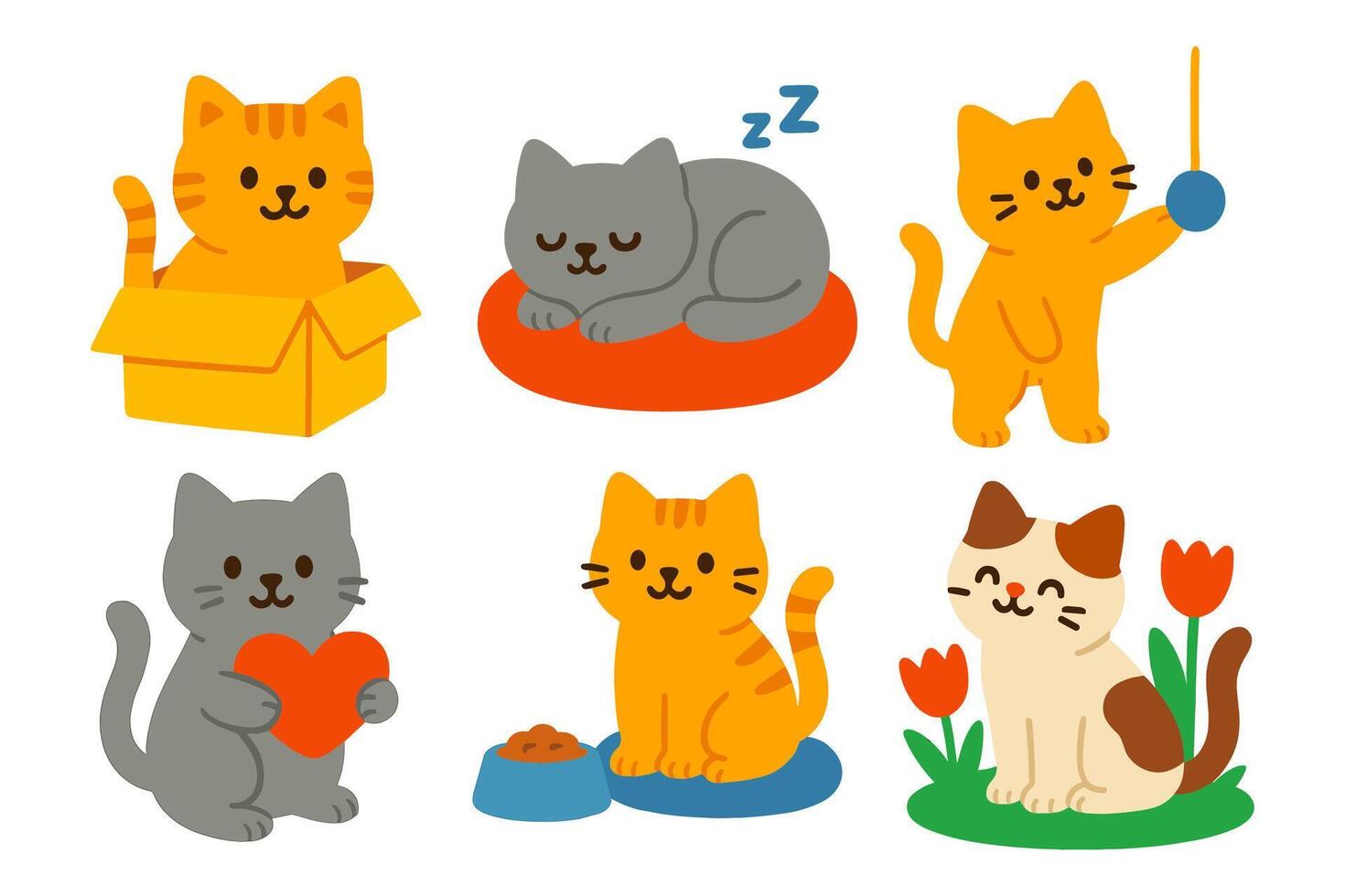 Cats in charming poses and scenes illustration design element vector