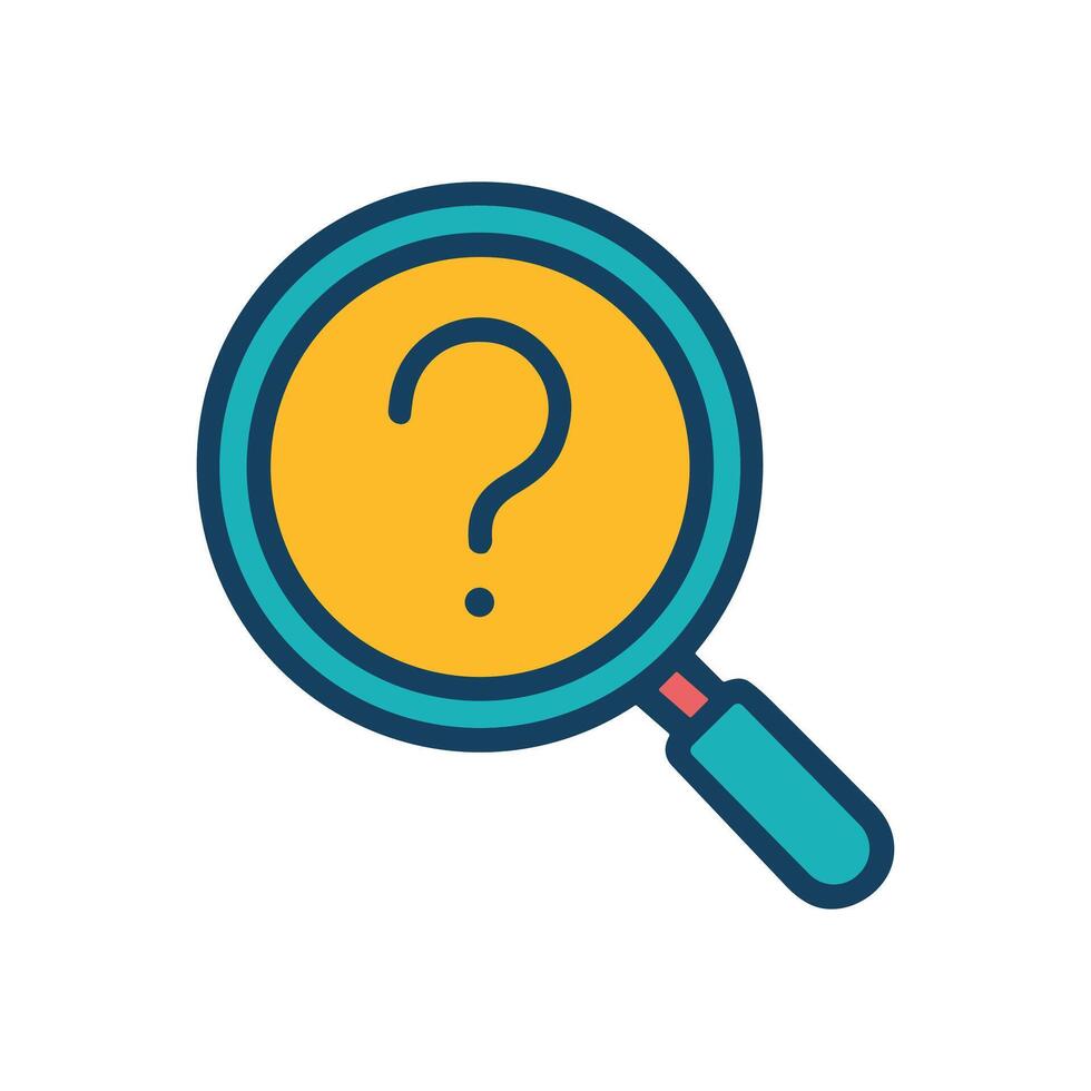 Teal magnifying glass reveals a question icon illustration element vector