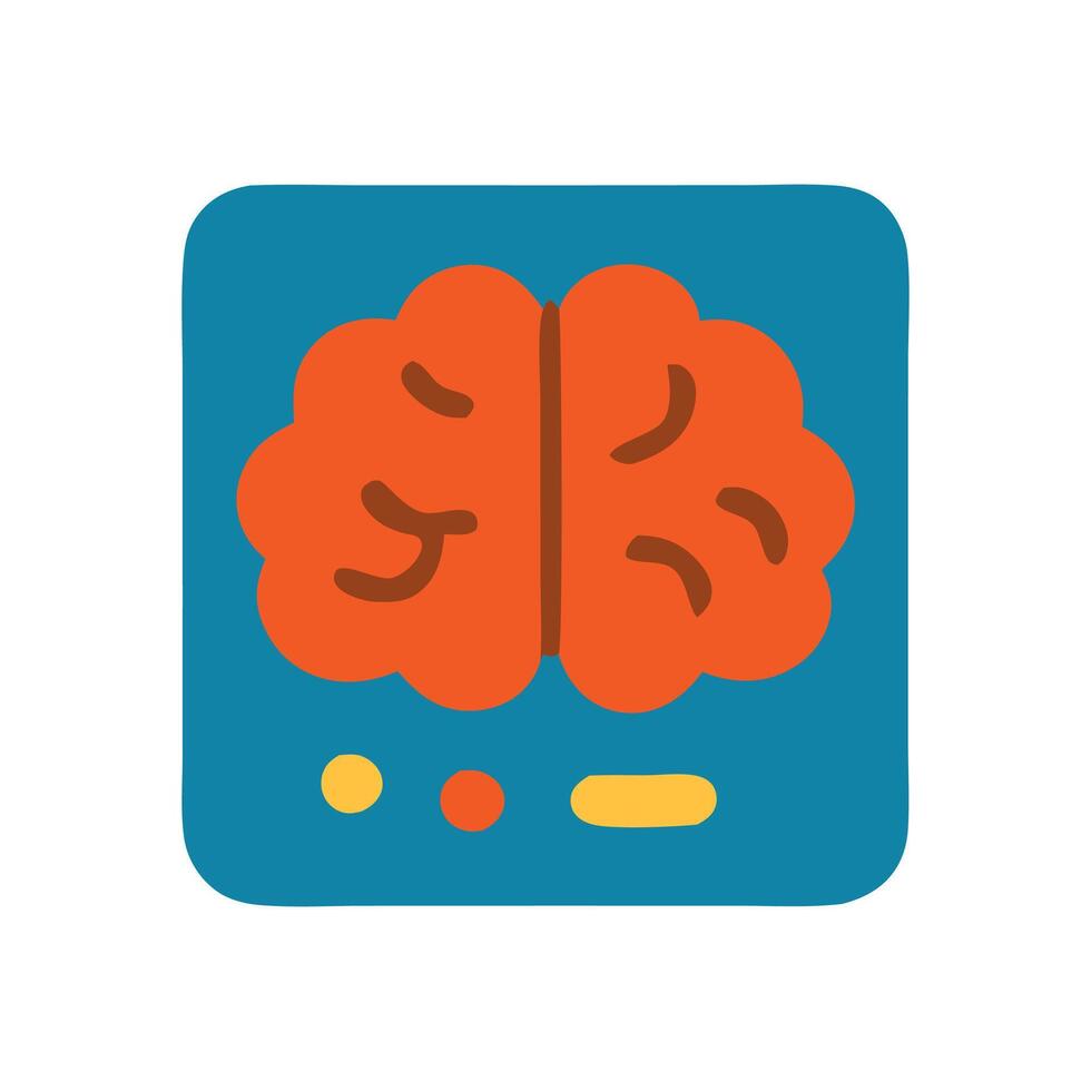 Cartoon a brain on blue backdrop with yellow and orange dots and dash underneath flat design illustration vector