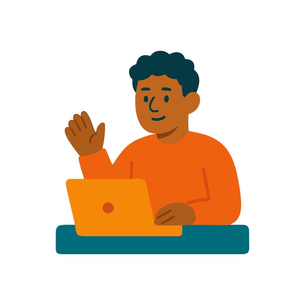 Cheerful man videocalling with laptop illustration design element vector