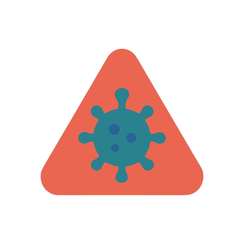 A red triangle with a teal virus graphic on it vector
