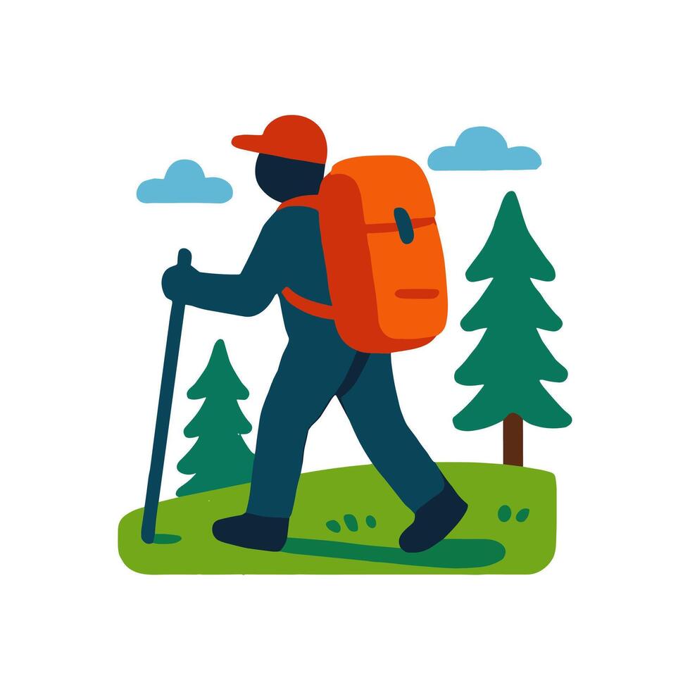 Hiker strides through nature scene illustration design element vector
