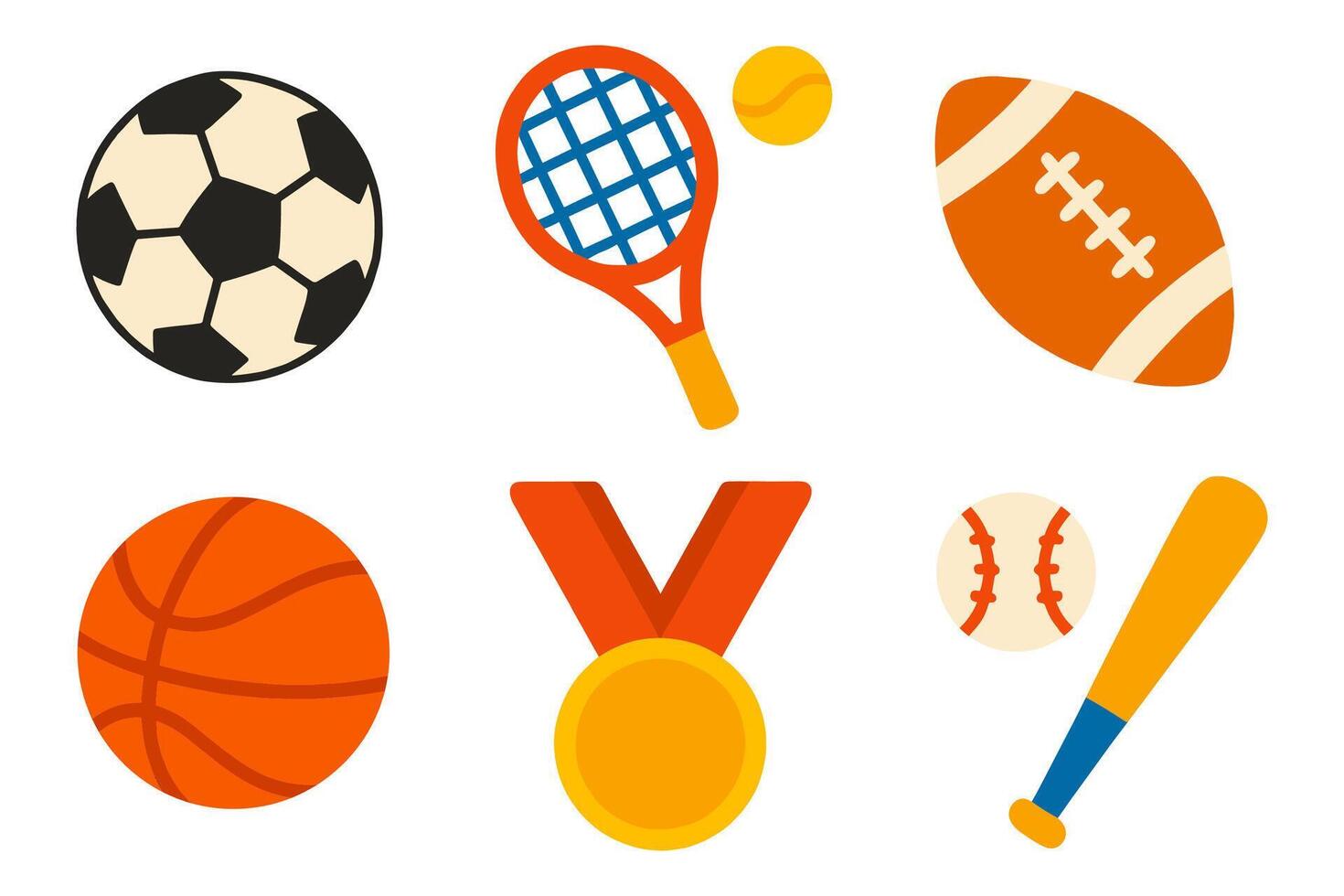 Diverse sporting equipment and golden prize illustration design element vector