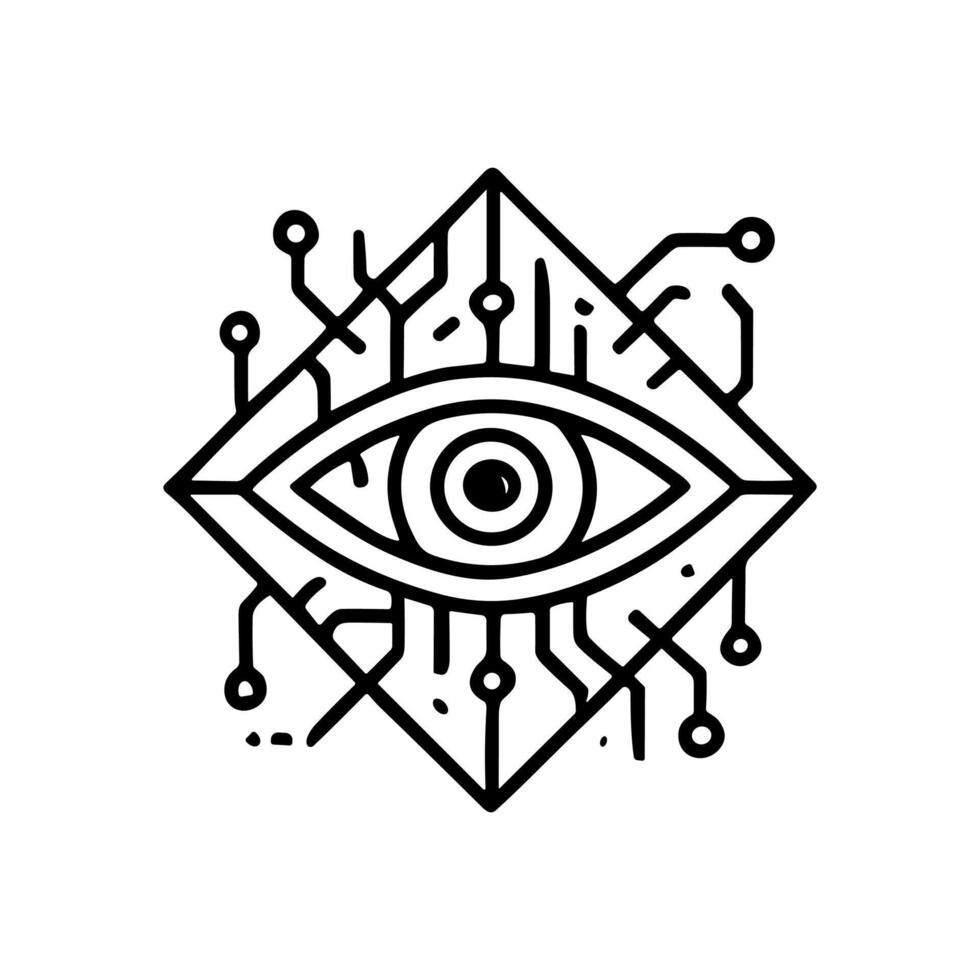 Cybernetic eye within circuit diamond illustration design element vector
