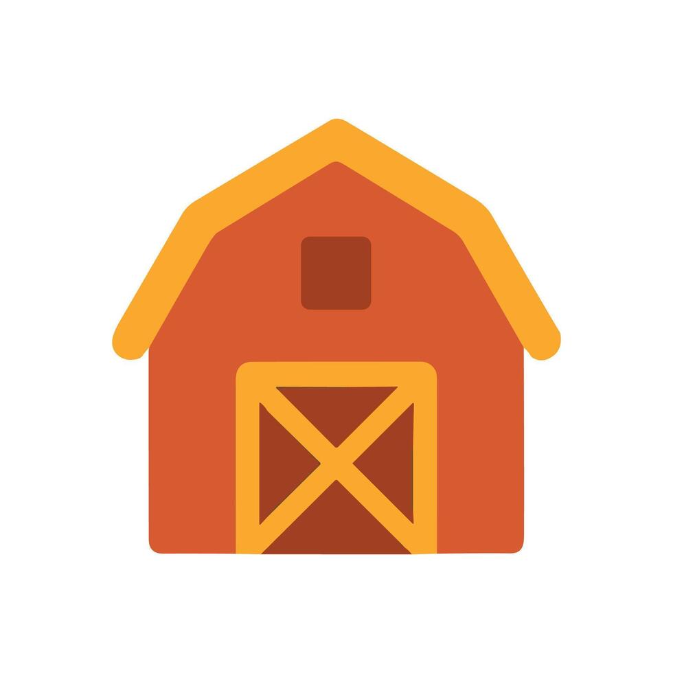 A simplistic cartoonstyle barn Its red with yellow trim and a classic X door design vector