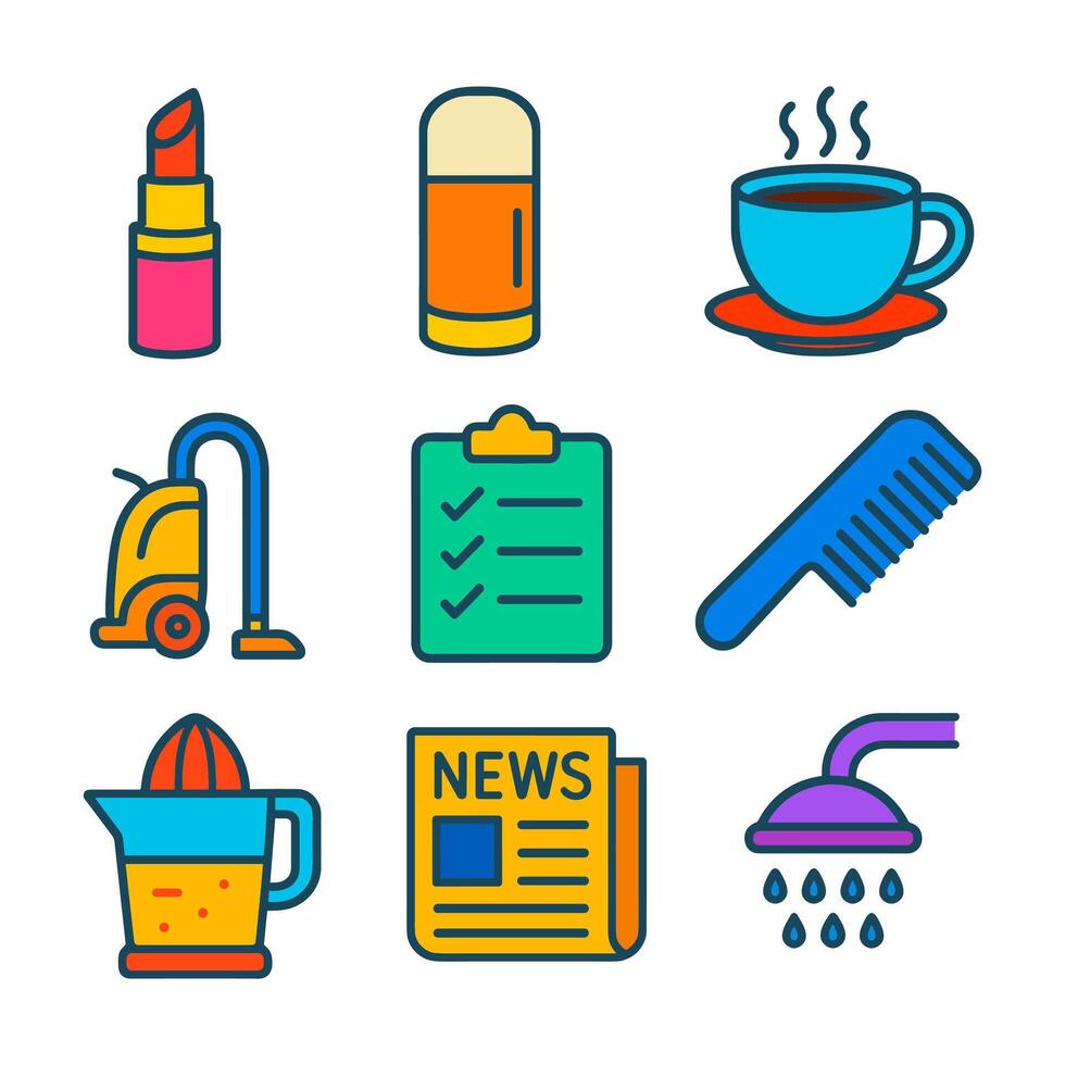 Colorful morning routine icons collection icon illustration element vector
