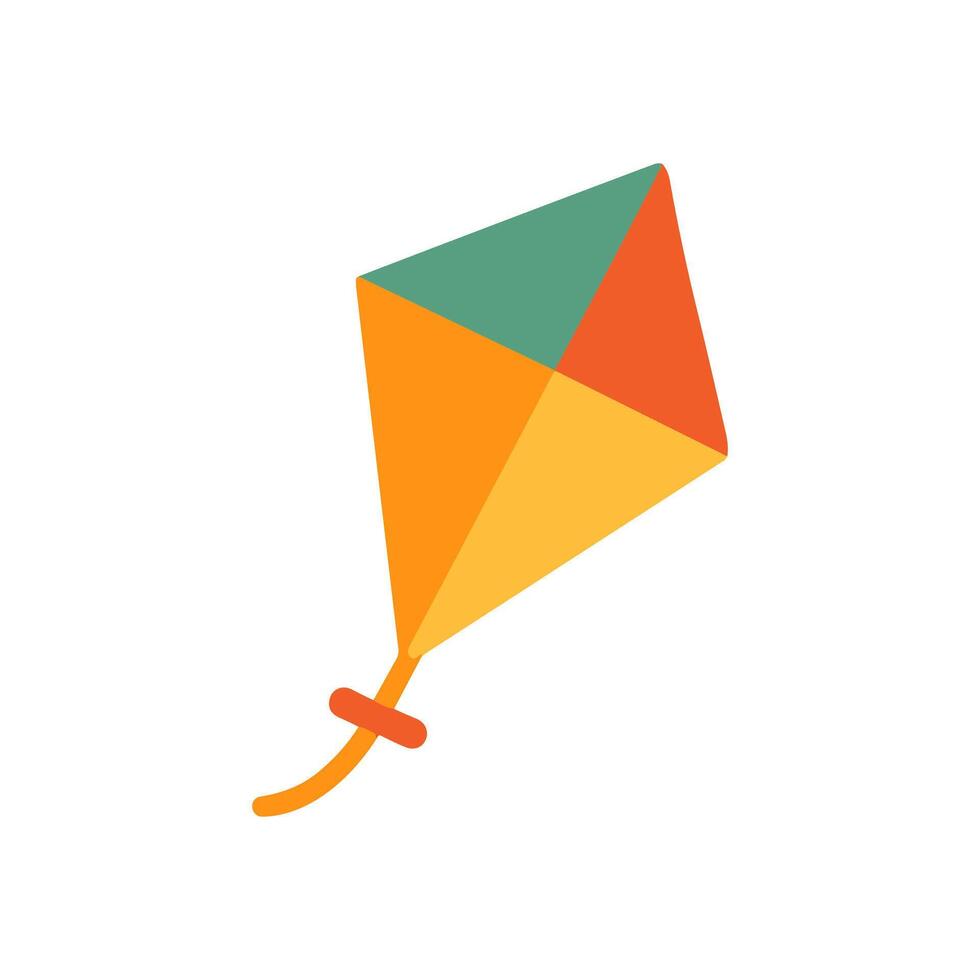 A kite with teal orange and yellow sections and an orange tail on a white background vector