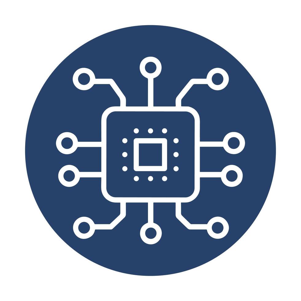 Simplified computer chip icon in circle icon illustration element vector