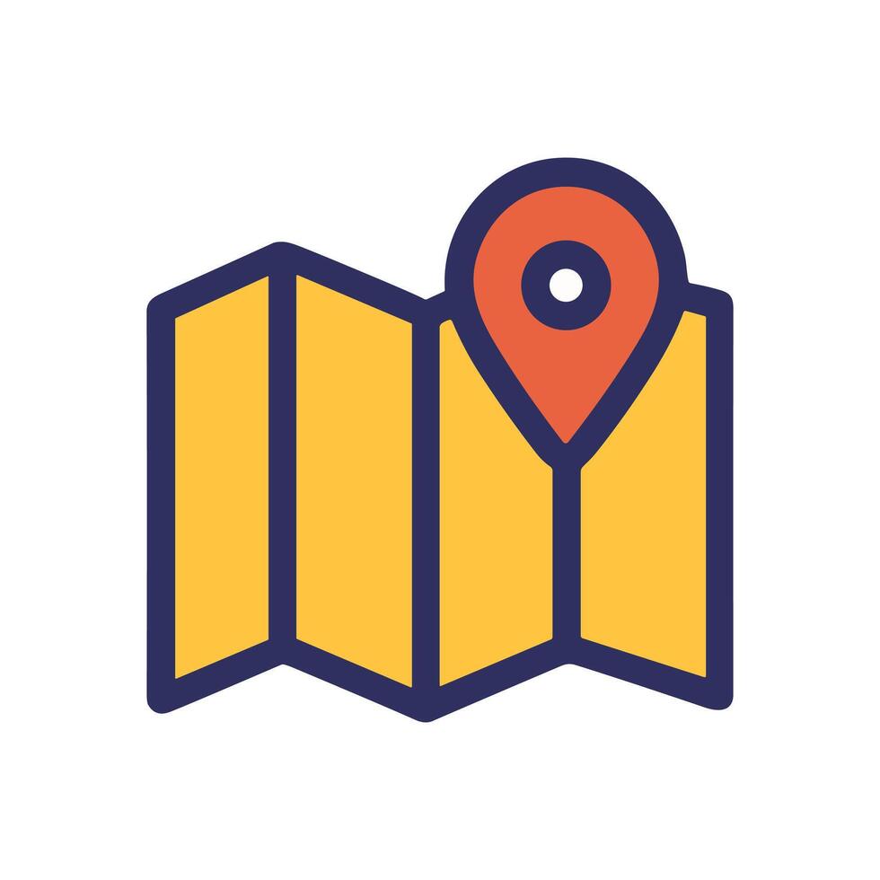 Folded yellow map with a red pin icon at a center location vector