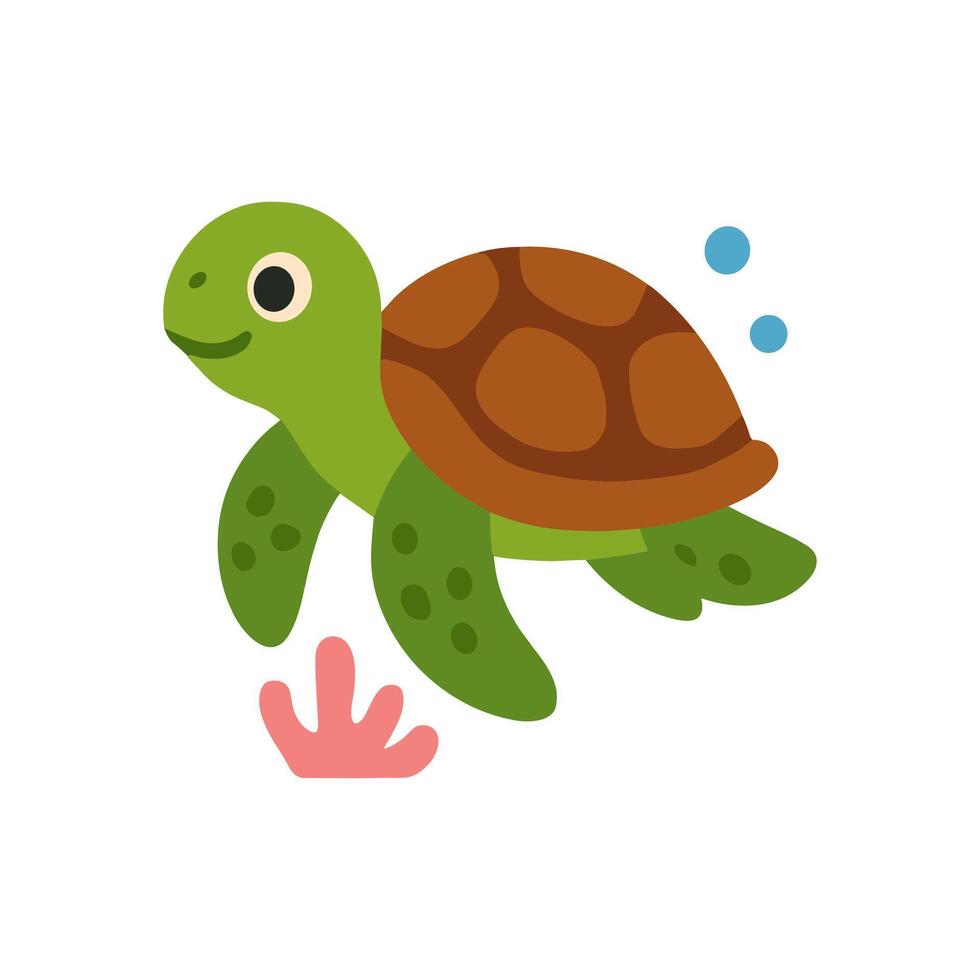 Animated sea turtle gliding playfully illustration design element vector