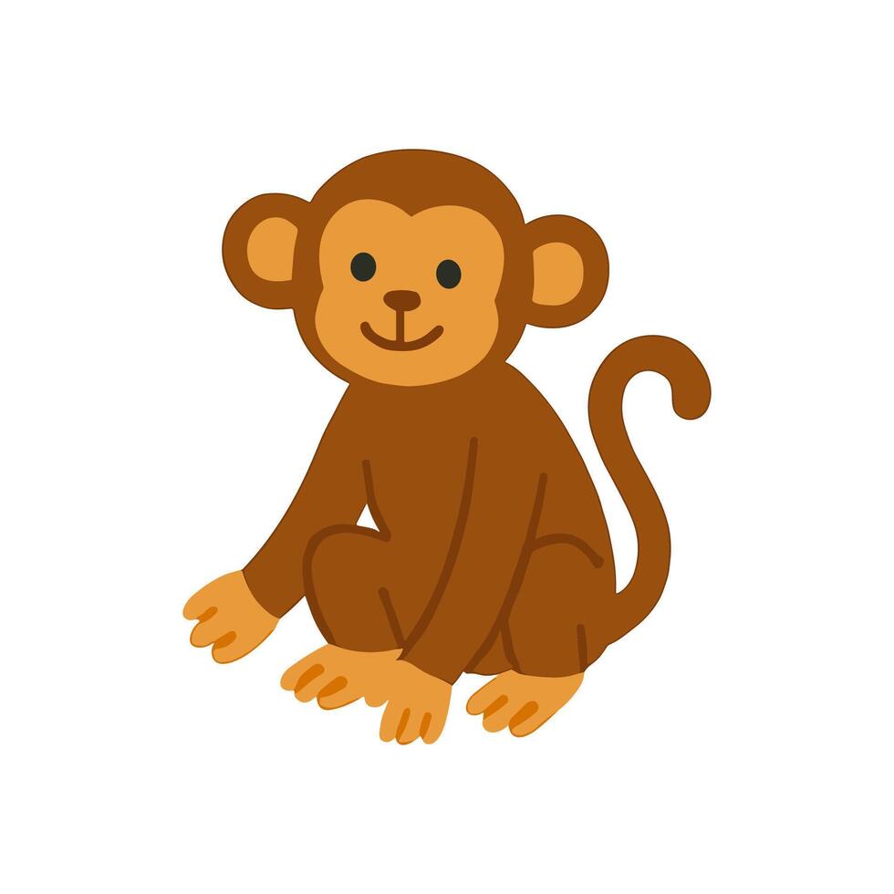 Adorable monkey sitting and smiling sweetly illustration design element vector