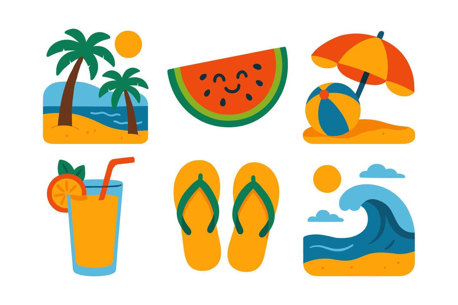 Fun beach day stickers collection illustration design element vector