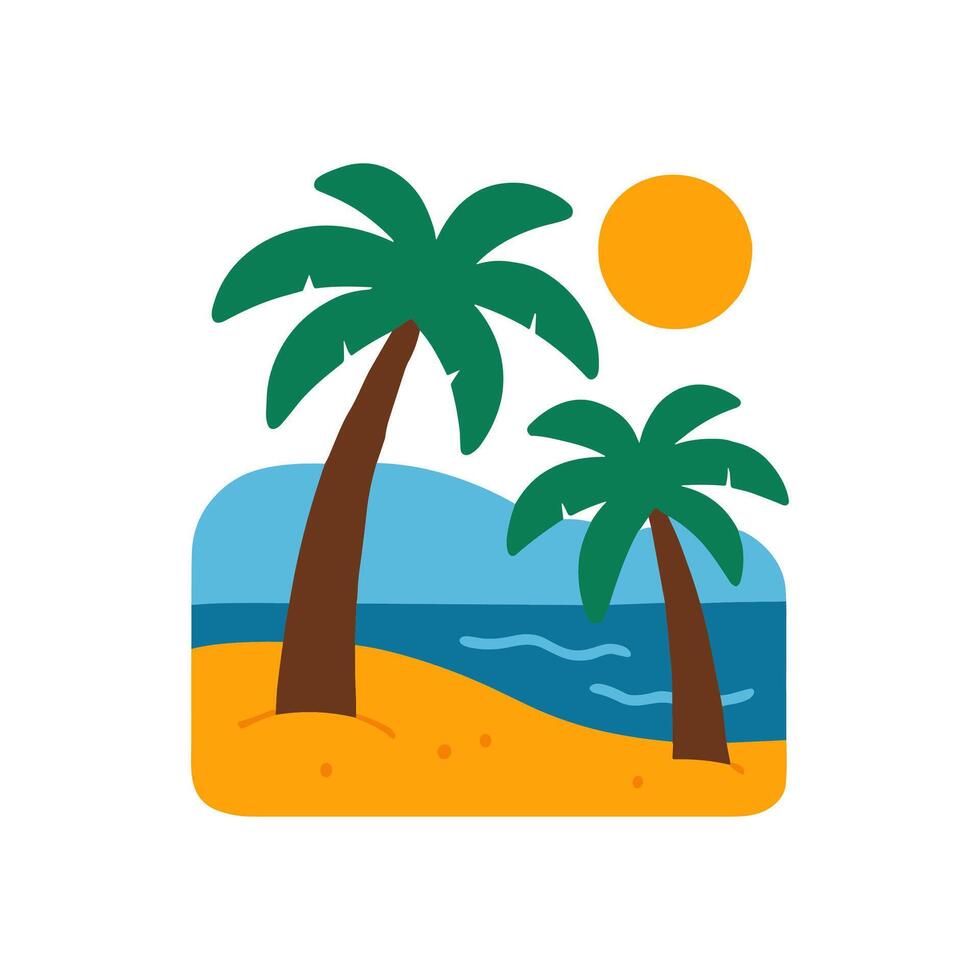 Tropical beach scene with palm trees illustration design element vector