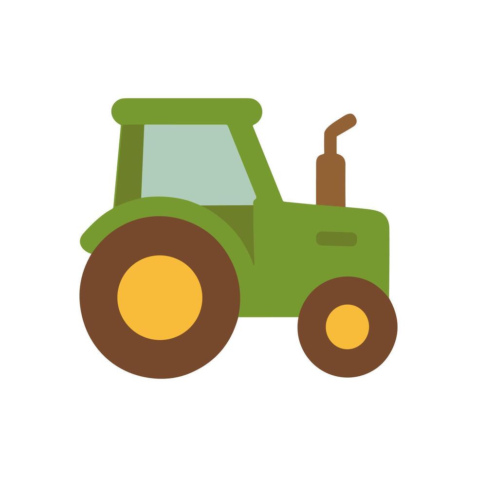 A green tractor with a brown exhaust pipe and wheels on a white background vector
