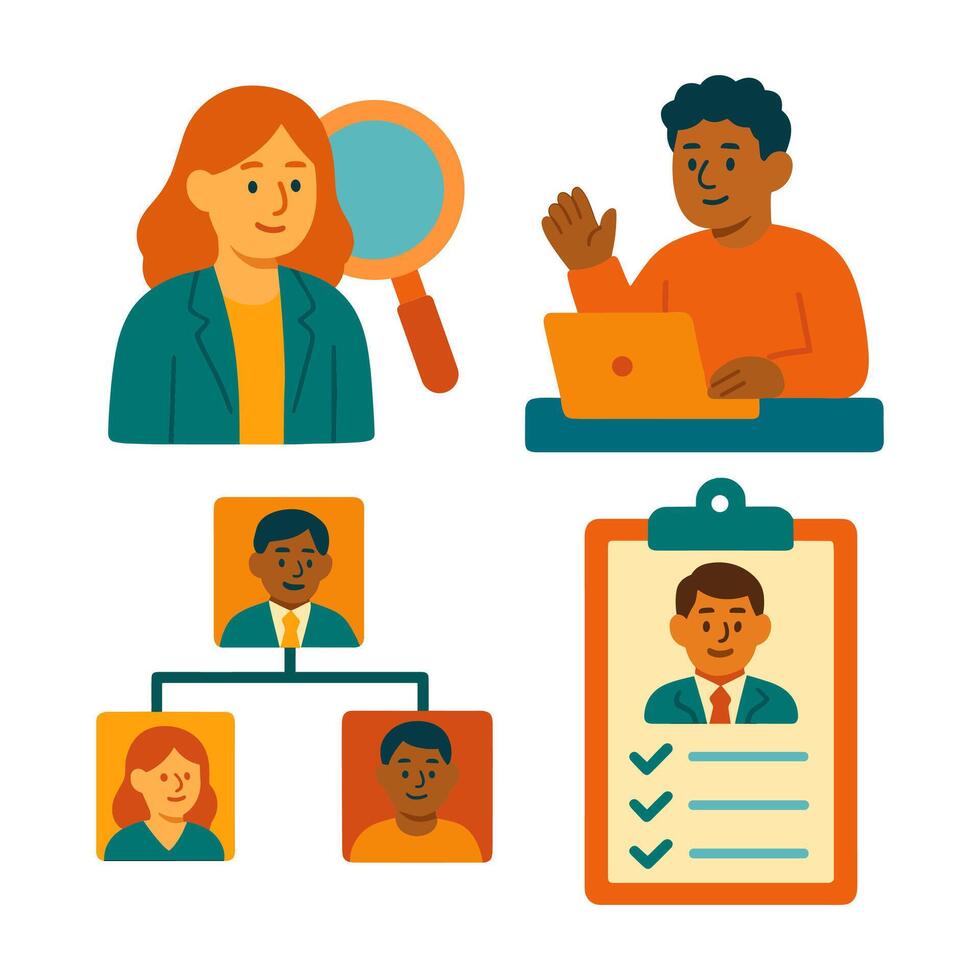 Team building through organization search communication illustration design element vector