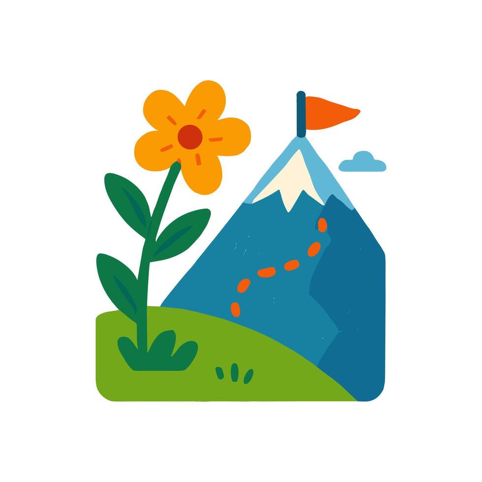 Mountain conquest with blossoming flower base illustration design element vector