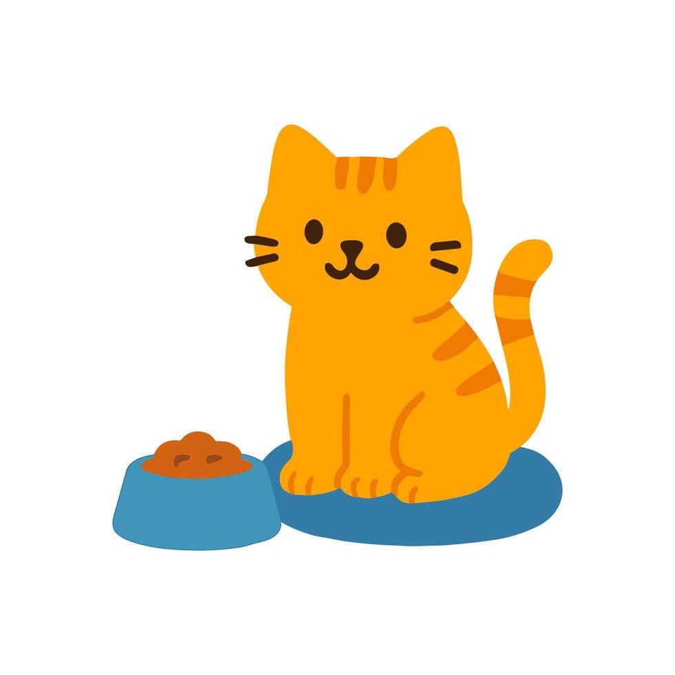 Adorable orange tabby cat with dinner illustration design element vector