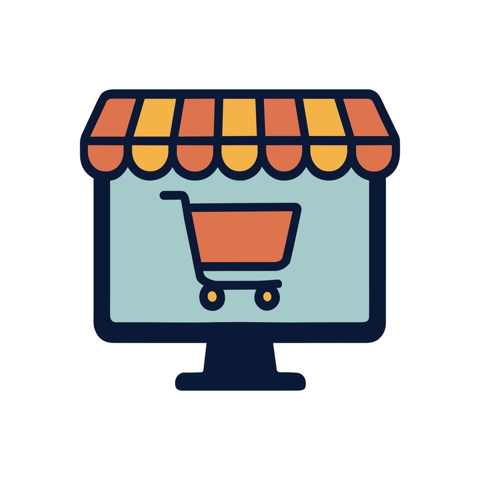 Virtual marketplace depicted on a monitor illustration design element vector